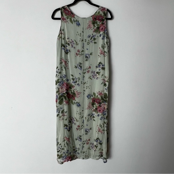Vintage 90s Mint Floral Midi Dress with Side Slits - Picture 4 of 8
